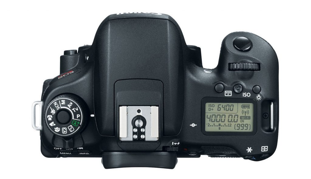 LCD superior da Canon T6s com indicação das funções operacionais