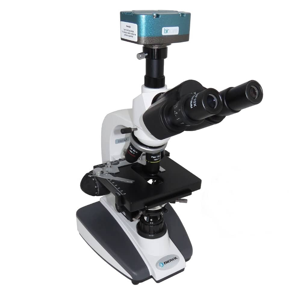 Microscópio com câmera acoplada