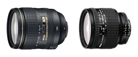 (esquerda) Lente Nikon AF-S de 24-120mm; (direita) Lente Nikon AF 24-120mm. 